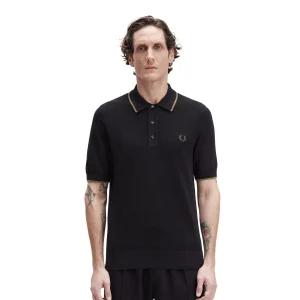 Fred Perry Pique Stitch Knitted Shirt Black